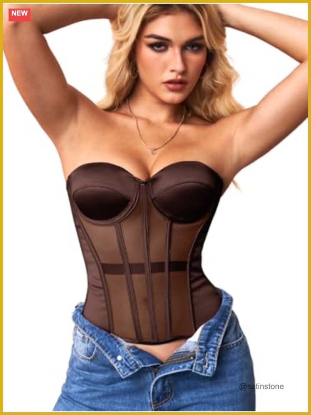 Strapless Underwire Corset Top Mesh Bustier Lace-Up Back
